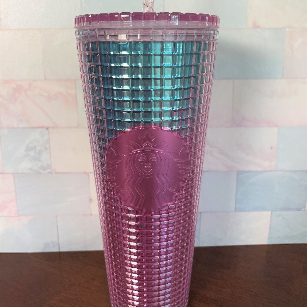 2021 Starbucks Pink & Blue Grid/Square Tumbler